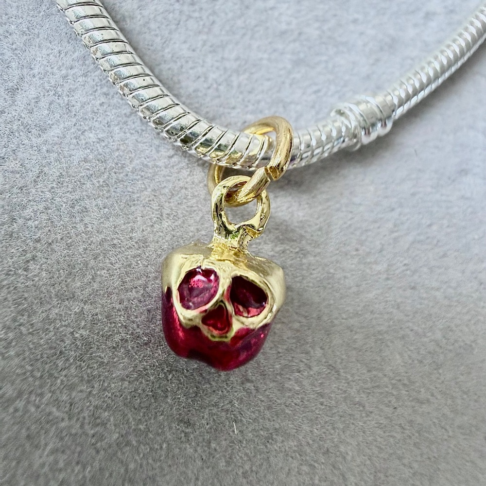 Snow White Poison Apple Skull Dangle Charm Red Gold‎ Tone fits PANDORA - Picture 7 of 8